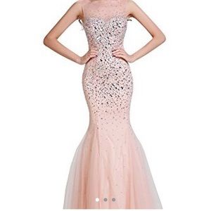 Boutique Pink/Rose Gold Bejeweled Mermaid Dress
